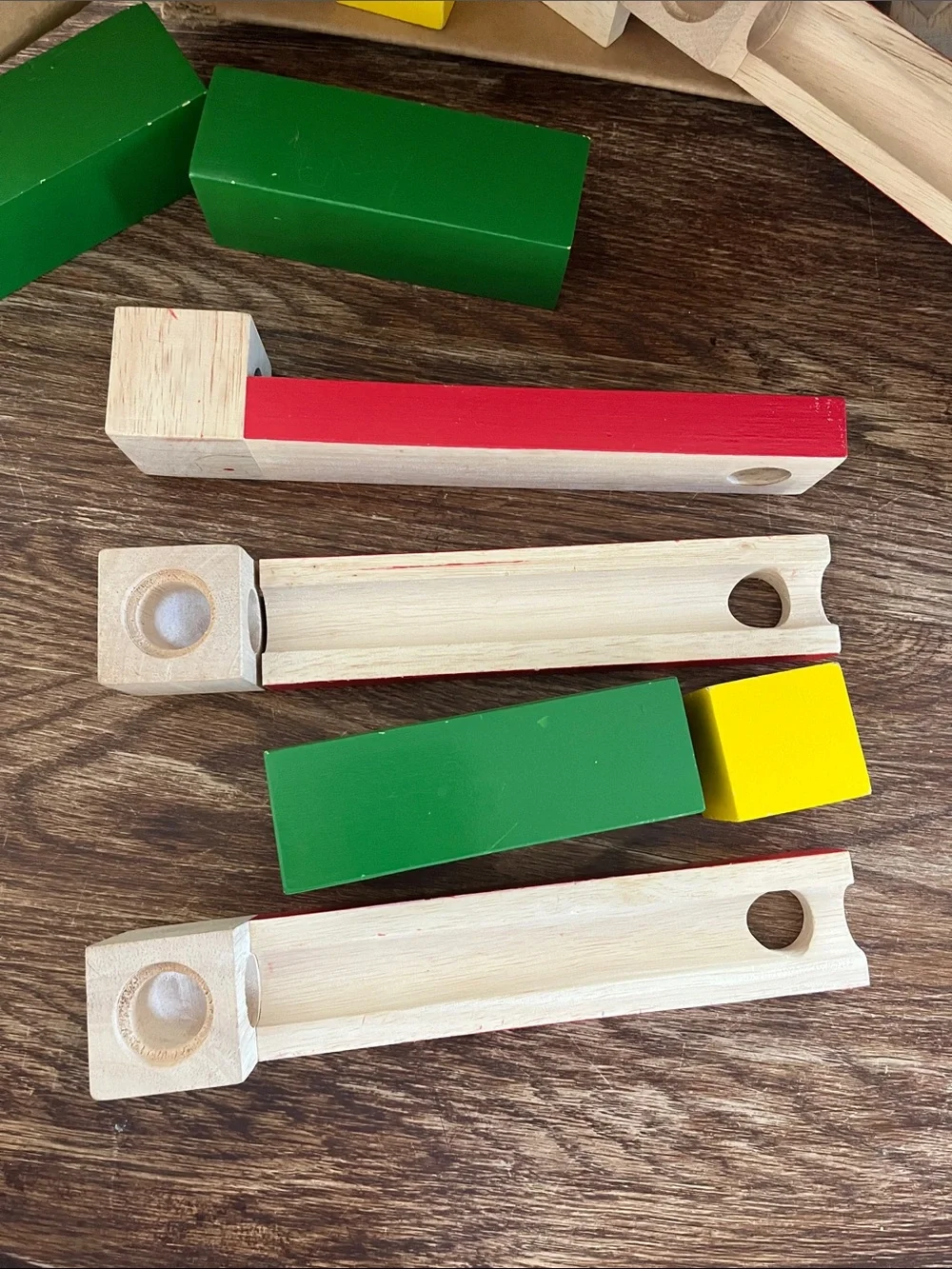 Wooden Building Blocks Marble Maze Set - Red, Green, Yellow